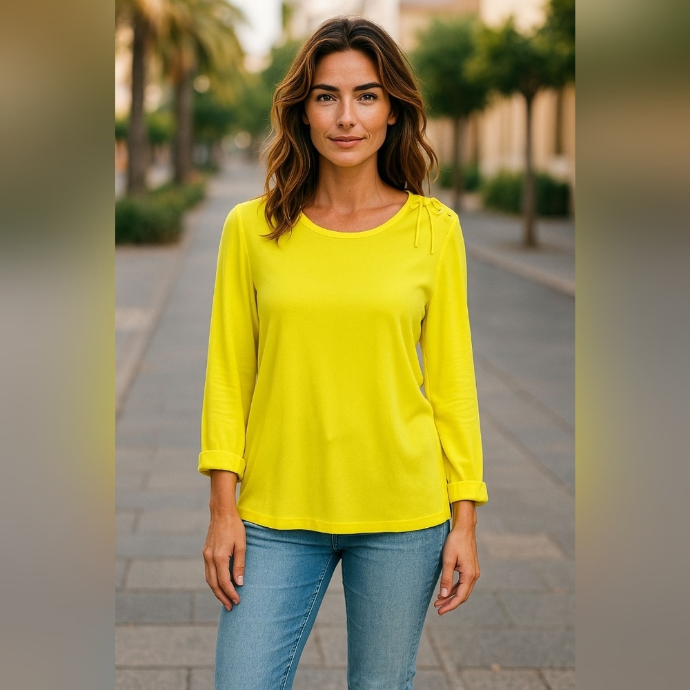 Talbots Bright yellow lace shoulder pullover sweater new sz small petite WT336